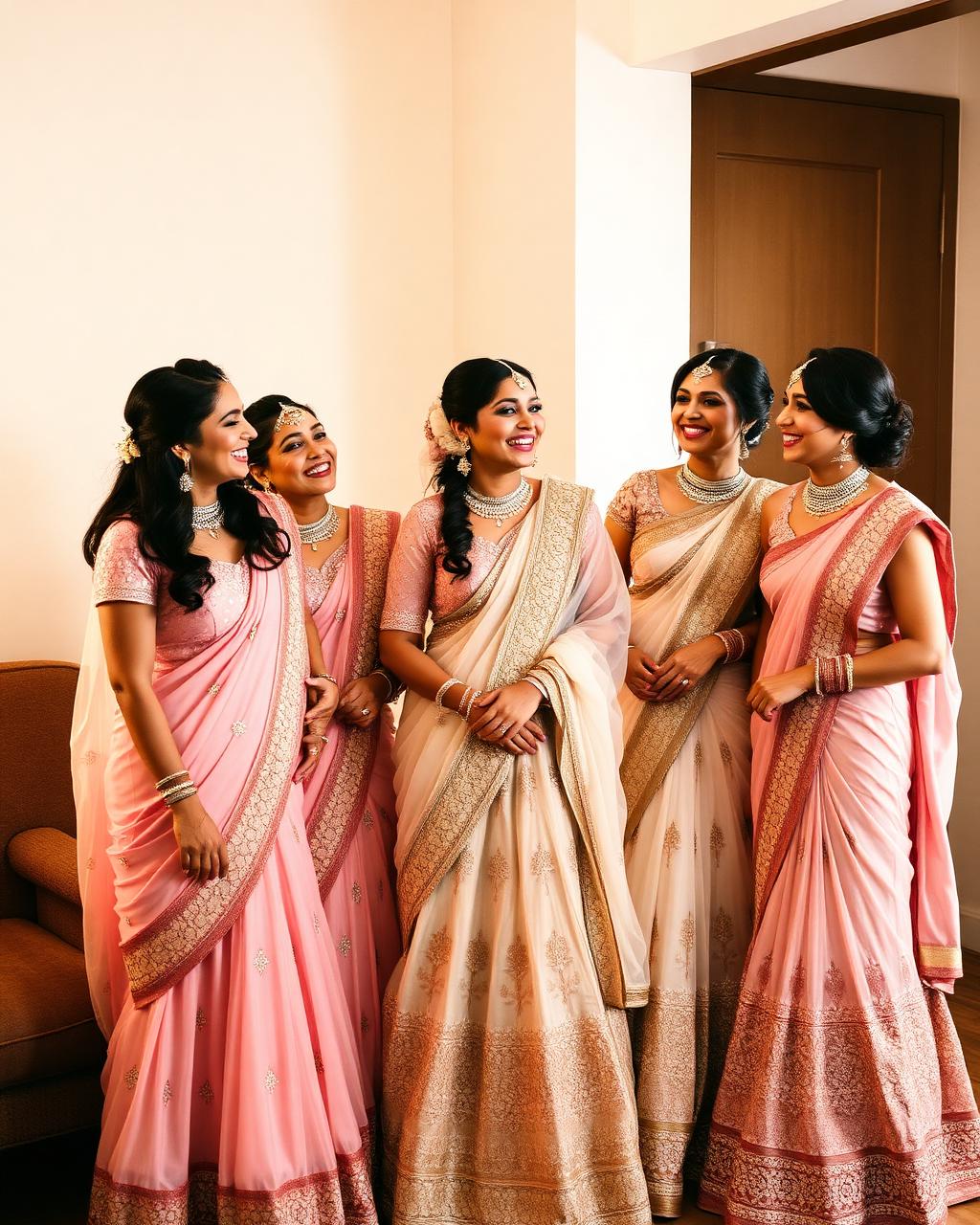 Bridesmaids in pastel sarees