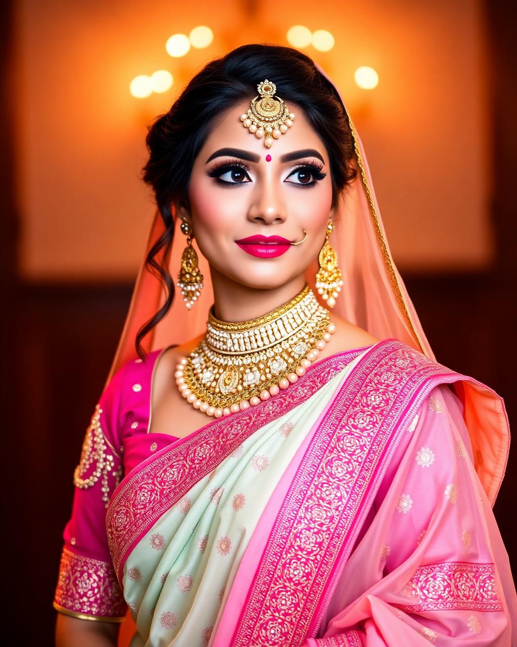 Bride in pastel saree