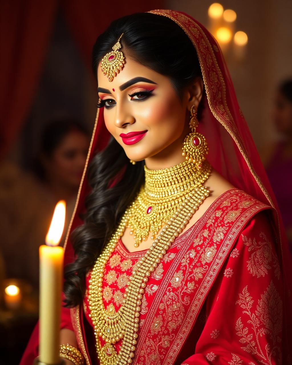 Traditional red lehenga bride